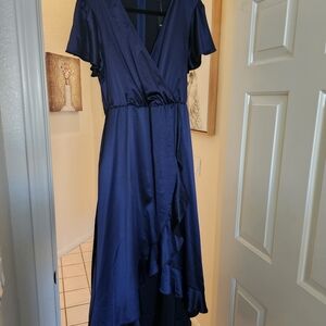 Elegant Blue Wrap Evening Gown